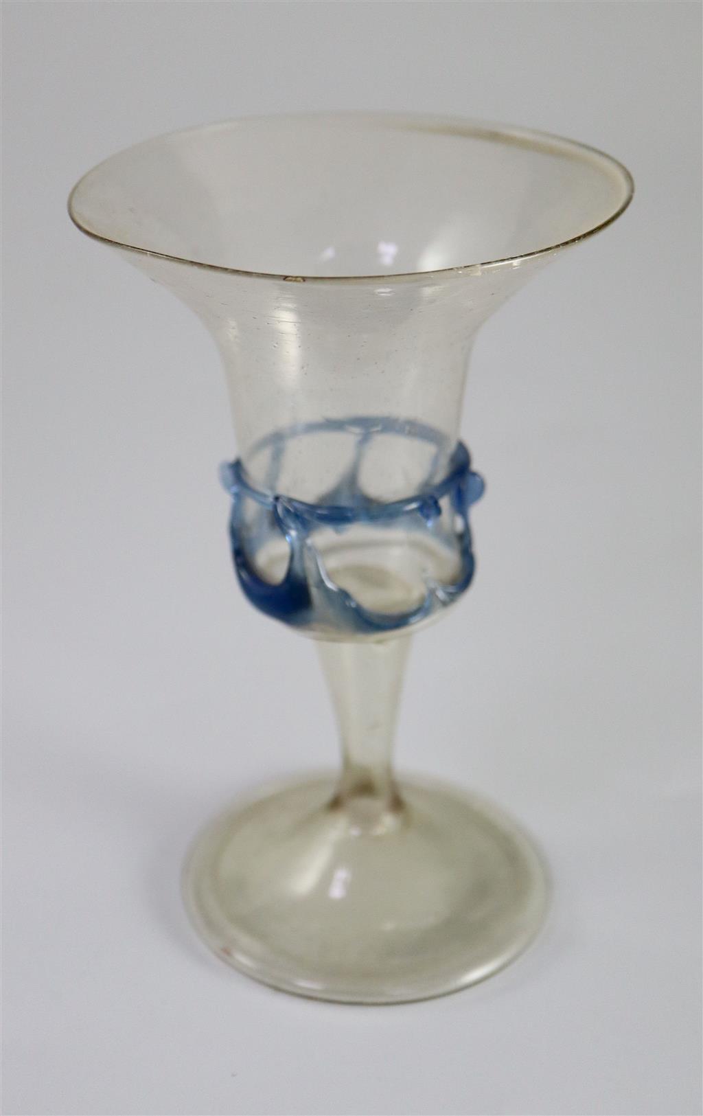 A Spanish façon de venise wine glass, 17th century, 14cm high